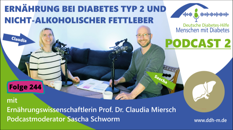 Banner Podcast mit Sascha und Claudia zur Ernährung bei Folgeerkrankungen des Diabetes